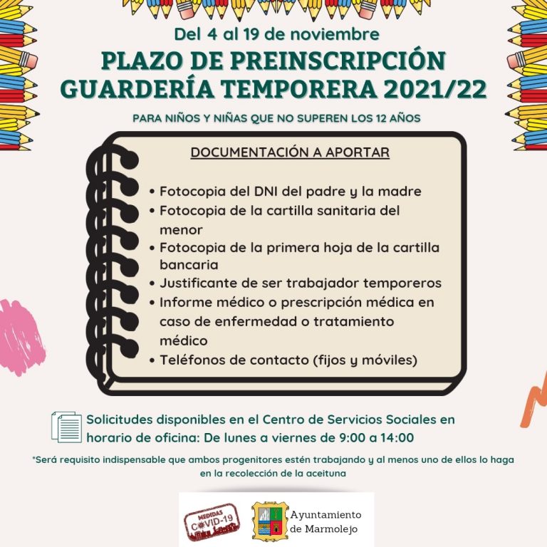 Abierto el plazo de preinscripción para la Guardería Temporera 2021/22