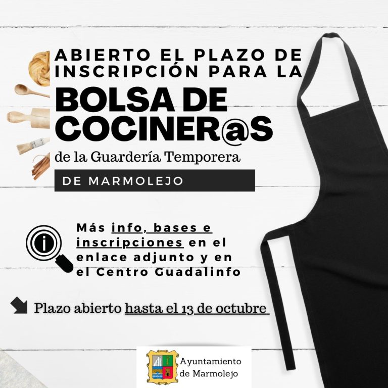 Abierto el plazo de inscripción para la bolsa de cocineros de la Guardería Temporera de Marmolejo