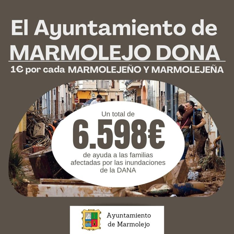 El Ayuntamiento de Marmolejo dona 1 euro por cada habitante a las familias afectadas por la DANA