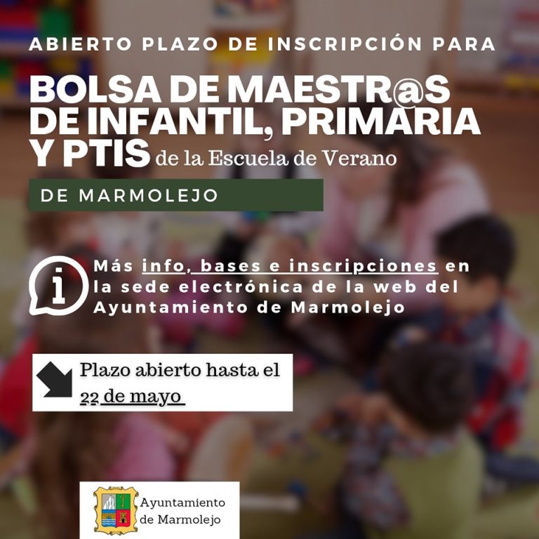 Abierta la inscripción para la bolsa de maestros/as de la Escuela de Verano de Marmolejo 2025