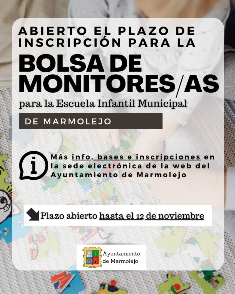 Abierto el plazo para la Bolsa de Monitores/as de la Escuela Infantil Municipal de Marmolejo